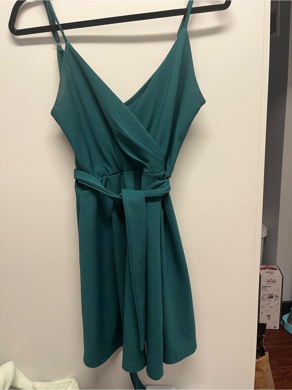 Sleeveless Teal Wrap Dress with Waist Tie